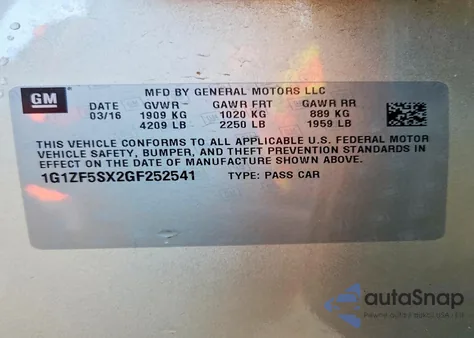 2016 Chevrolet Malibu Lt из США, поврежденный, VIN 1G1ZF5SX2GF252541